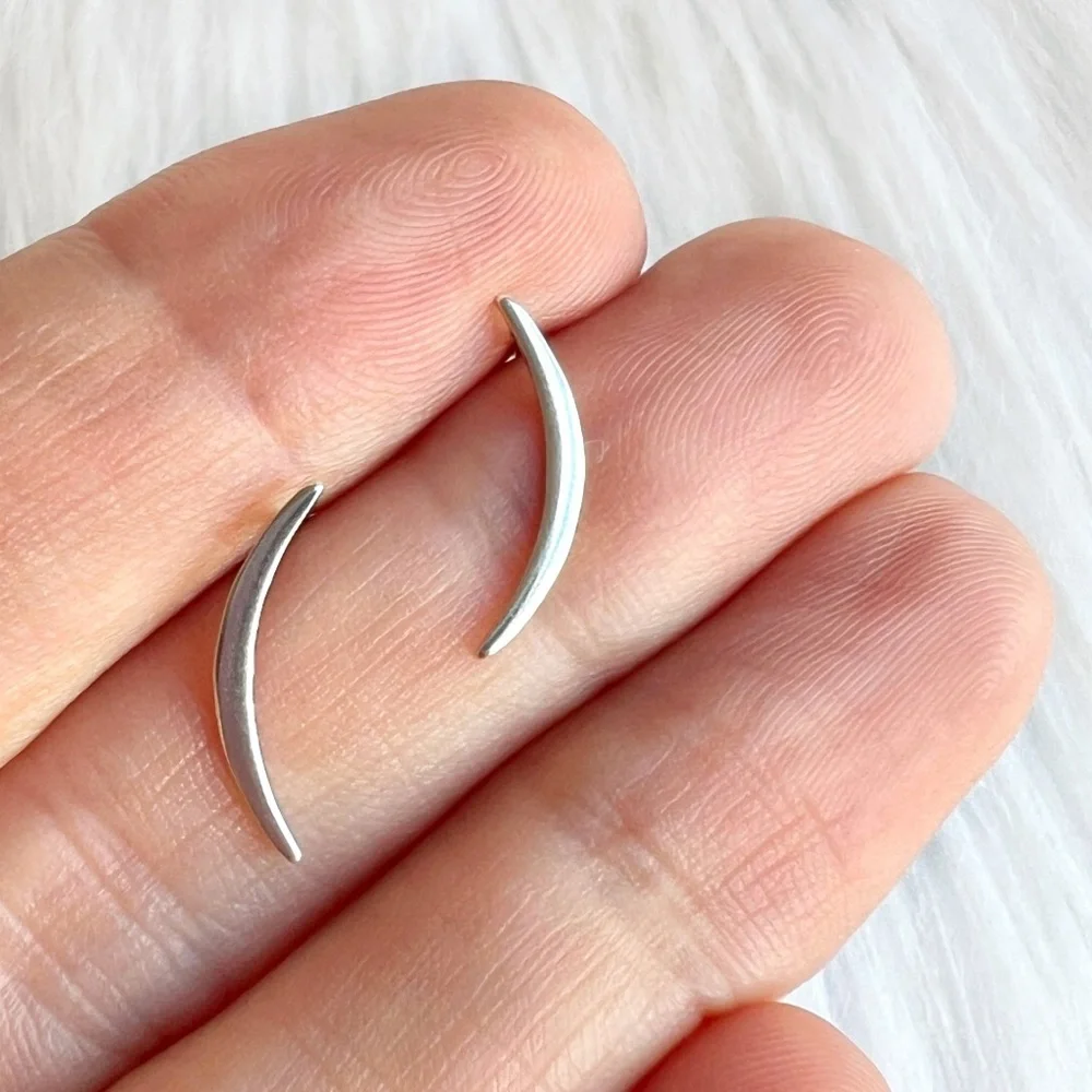 925 Crescent STERLING SILVER Unisex Geometric Stud Earrings Pair NEW